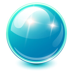 Turquoise sphere 3D, glossy and shiny vector ball icon.