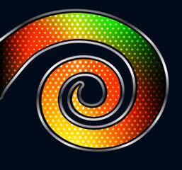 Abstract background, 3D spiral design with hexagons on rainbow dots, vector illustration.