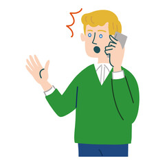 男性　外国人　ブロンド　携帯電話　スマホ　驚いている
