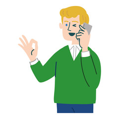 男性　外国人　ブロンド　携帯電話　スマホ　いいね

