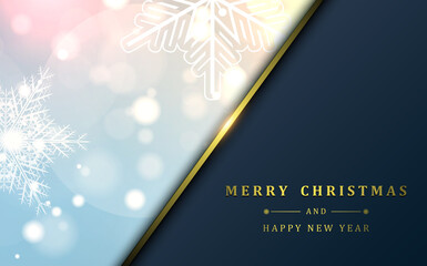 Christmas background blurry with snow, winter vector  illustration with copy space.