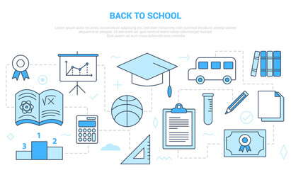 back to school concept with icon set template banner with modern blue color style