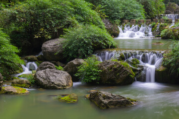 Summer scenery of the Three Gorges Waterfall in Yichang, Hubei, China