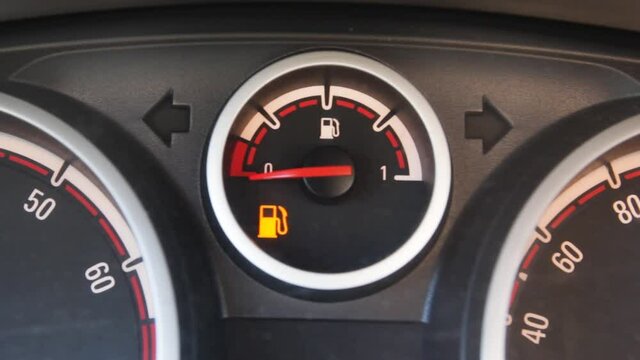 Fuel level sensor in the car. Empty tank truck.