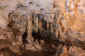 Beautiful and scary stalactite and stalagmite cave in Este national park, Dominican Republic