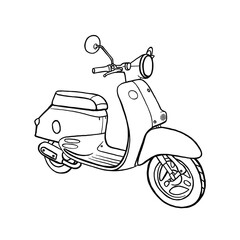 Retro scooter hand drawn illustration. Vector motorbike drawing
