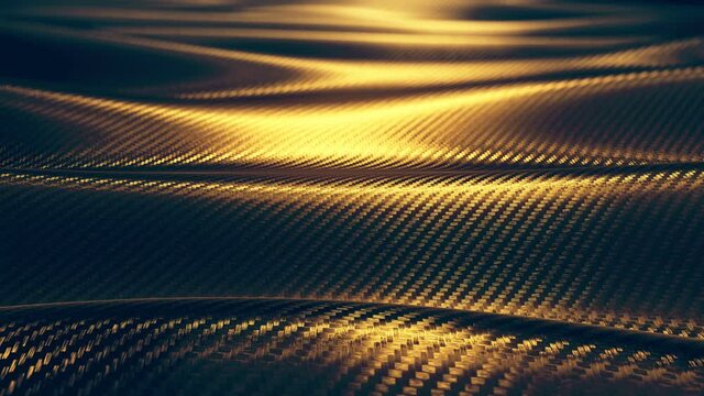 Carbon wave gold close-up pattern background seamless motion loop. 3D animation