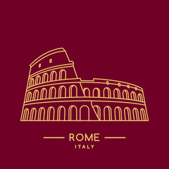 Colosseum line art icon. Outline Coliseum stadium template. Italian landmark. Vector illustration.