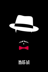 Italian Mafia man. Gangster emblem. Person in fedora hat and red bow tie. Vector design template.