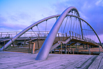 Frankston footbridge over Kananook creek at dusk. Melbourne, Australia