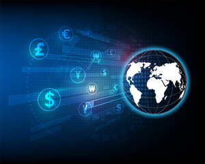 Fototapeta na wymiar Money transfer. Global Currency. Stock Exchange.illustration