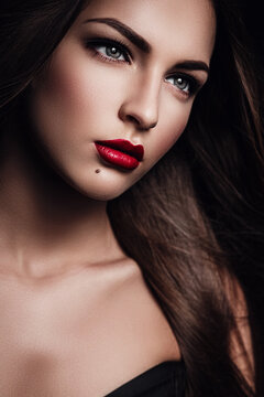 portrait of beautiful woman with red lips