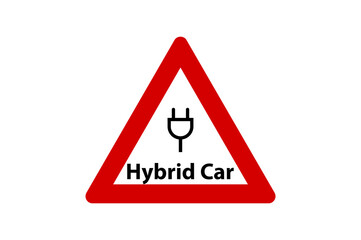 Hybrid Car Attention Triangle Sticker Electric Plug on White Background