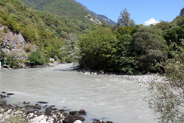 Mountain river Bzyb in Gudauta in Abkhazia, Republic of Abkhazia, Caucasus.