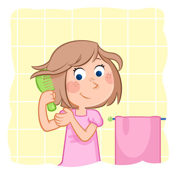 girl brushing hair in bathroom clip art preview