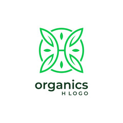 letters H organic logo modern simple designs with green color and white background