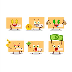 Brown rectangle envelope cartoon character with cute emoticon bring money