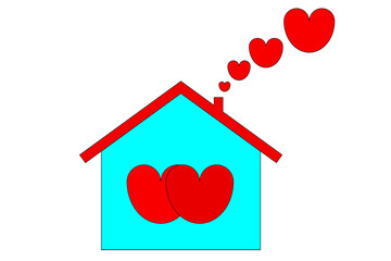 Home sweet home, 2 hearts under the same roof, living together with love and happiness, hope for every family that builds a life project together, simple, romantic 2D graphic design. valentine's day