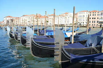 
Venetian palaces overlooking the grand canal with gondolas in the foreground