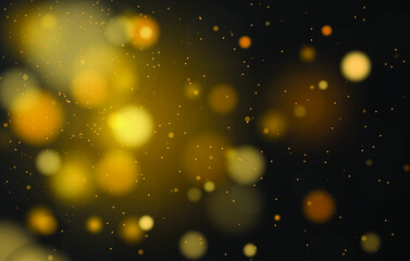 Fototapeta na wymiar Bokeh lights effect, abstract magical background black, gold glitter for Christmas, for your banner, post