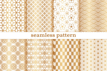 Gold seamless pattern. Chinese, Japanese background. Golden collection pattern. Asian oriental. Set background. China style traditional texture. Abstract ornament for design wallpapers, prints. Vector