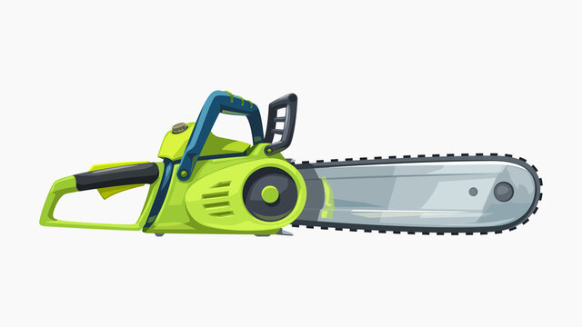 side view green chainsaw realistic on white