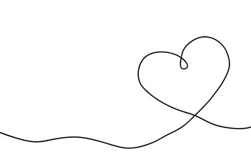 Heart continuous line drawing. Single hand drawn contour heart for love design. Single lineart sketch heart. Symbol love. Simplicity sign isolated on white background. Vector illustration
