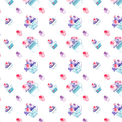 Tea of Flowers Watercolor Pattern. Flowers and tea seamless pattern. Artistic romantic lovely background. 