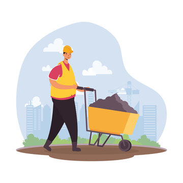 constructor worker with wheelbarrow character