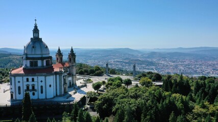 Fototapeta na wymiar Back view of Sameiro sanctuary and the city Braga Portugal.