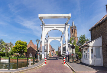 Fototapeta na wymiar Historic white bridge over the river Vecht in Loenen, Netherlands