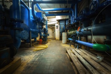 Boiler room full of pipes