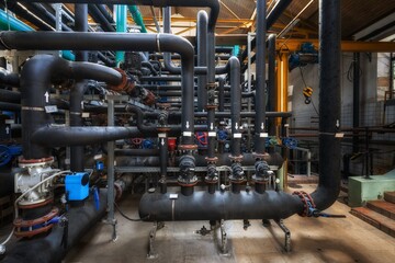 Boiler room full of pipes