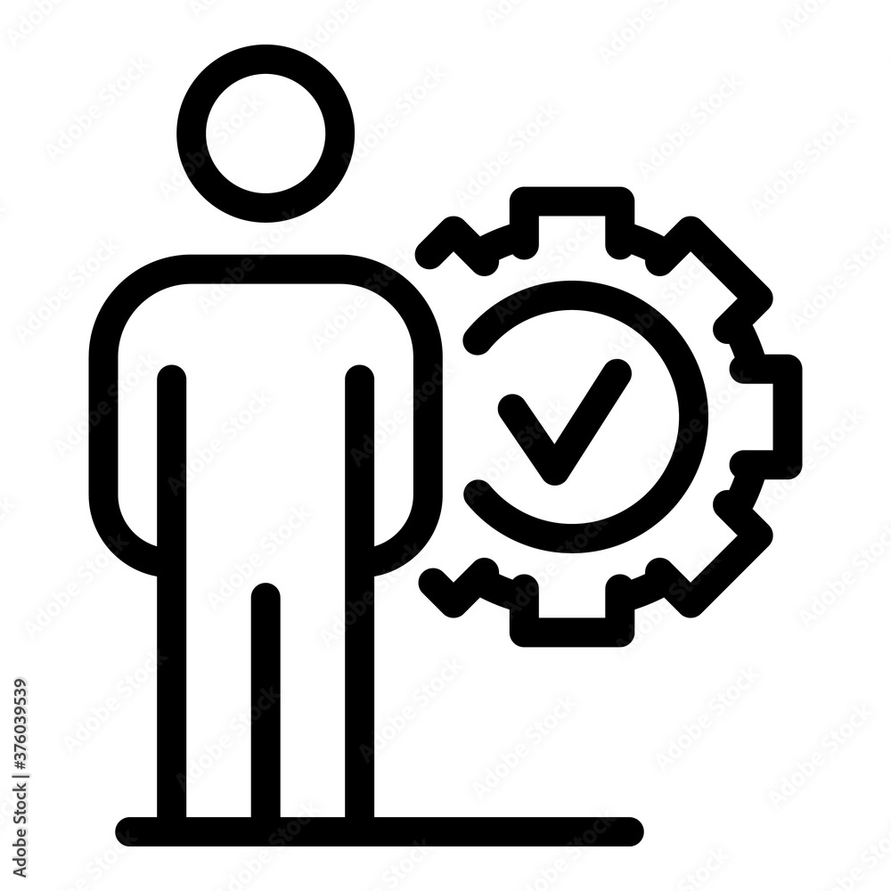 Poster man mark done icon. outline man mark done vector icon for web design isolated on white background