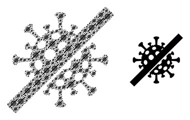 Fractal collage no covid virus and source icon. Vector collage is made from random no covid virus parts. Flat vector design on a white background.