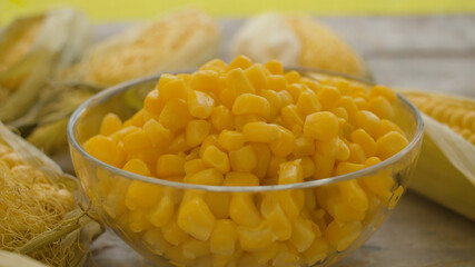 Fresh corn in glass bowl