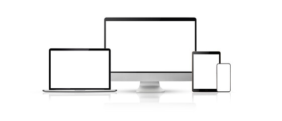 set new model of computer display or desktop and smartphone laptop on white background,Mockup Separate Groups