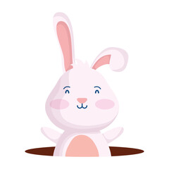 cute easter little rabbit in hole character