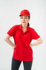 Portrait Of happy Female staff in uniforms isolated on white background with clipping path