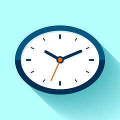 Clock icon in flat style, oval timer on blue background. Business watch. Vector design element for you project