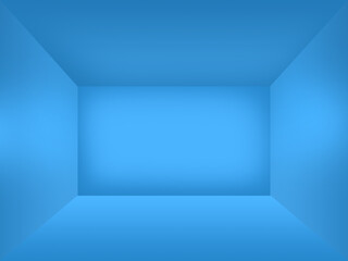 A light blue symmetrical empty cube shaped studio room for product presentation or backdrop