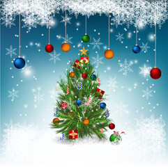 Christmas tree decoration celebrate on winter background
