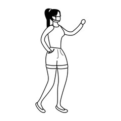 young woman wearing medical mask character