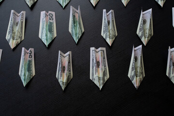 Fototapeta na wymiar Paper planes made of dollar bills, usd cash flow concept. Global financial crisis,