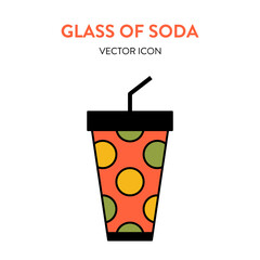 Cup of soda colorful icon. Vector illustration of a big soda cup with a straw. Paper cup with a beverage bright vector icon