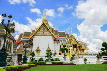 Wat Phrakeaw or Wat Phra Si Rattana Satsadaram,The beautiful of the pagoda and blue sky,The temple in the Grand Palace Area,Bangkok,Thailand.