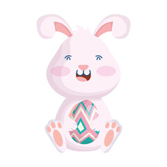 cute easter little rabbit lifting egg paint character