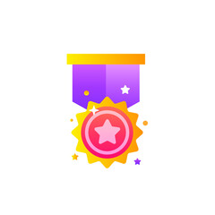 Award Gold medal with Star Circle Icon. Flat Design Vector Illustrationю.