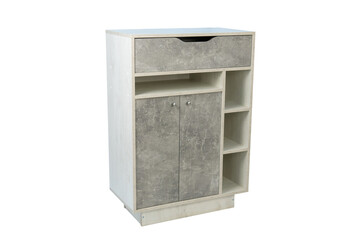 Modern wooden chest of drawers on white background