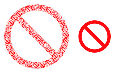 Fractal collage not allowed and source icon. Vector collage is composed of random not allowed items. Flat vector design on a white background.